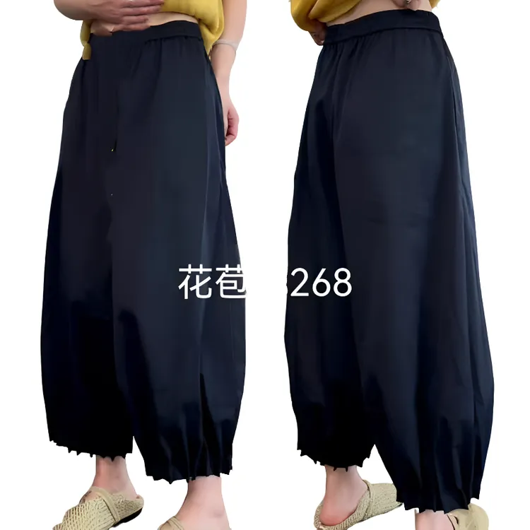 小施家南韩潮流设计松紧腰冰爽八分花苞裤268