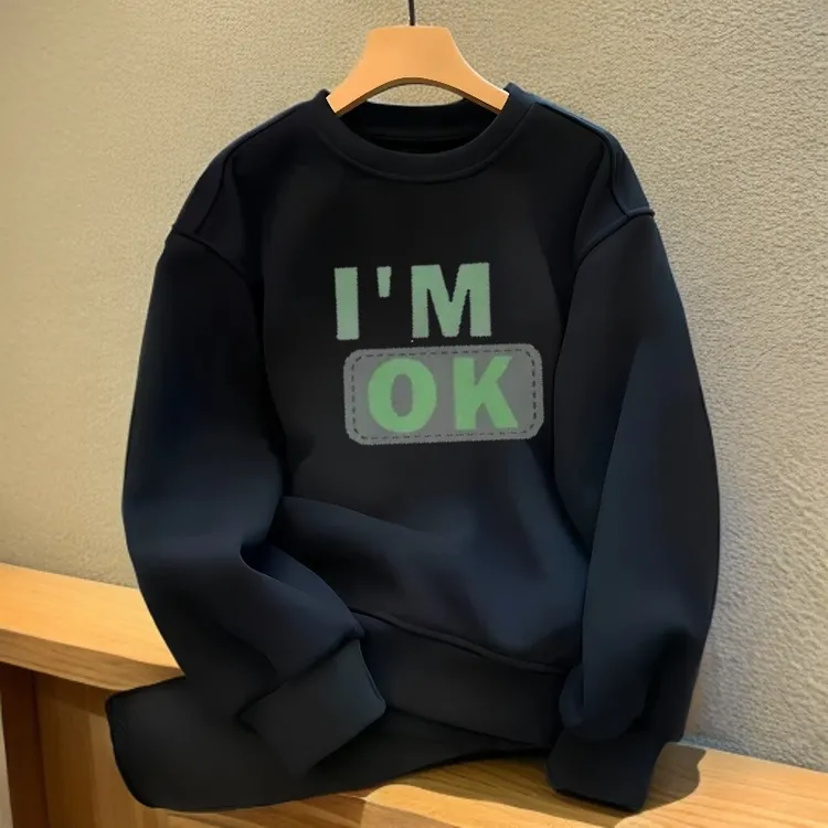 啄木鸟秋冬加绒卫衣圆领青少年休闲时尚潮流上衣宽松长袖打底秋衣