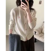 花朵格子时尚秋季新款单排扣长袖开衫毛衣女气质显瘦上衣