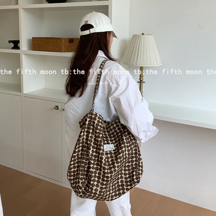 thefifthmoon圆圆圈圈小众设计慵懒风文艺百搭帆布包单肩包大容量