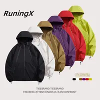 RuningX【ZL-97】2024春季情侣运动百搭冲锋衣户外防水连帽夹克防风