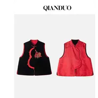 年货定制【福韵】人丝重工钉珠刺绣葫芦花瓣襟中式马甲