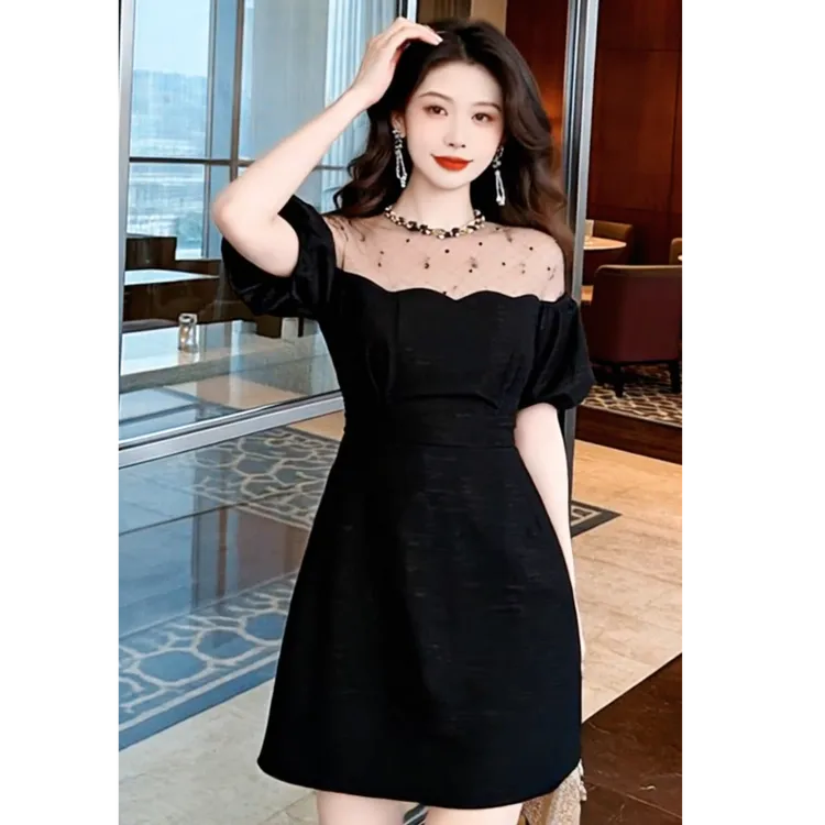 国内设计师品牌 2026新款连衣裙气质时尚高腰泡泡袖夏季小众21285