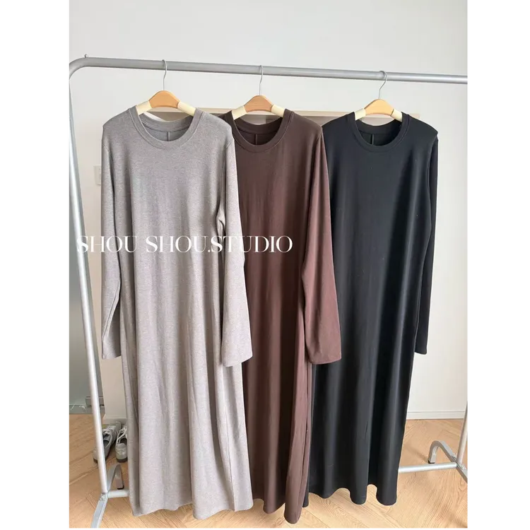 【瘦瘦】内搭CP-大码圆领气质显瘦百搭后开叉打底连衣裙S02442