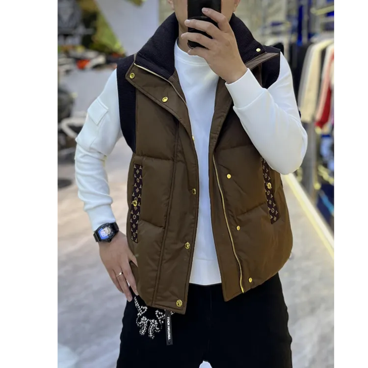 奇珀菲仑冬季潮牌时尚简约字母立领修身白鸭绒羽绒服马甲外套男潮