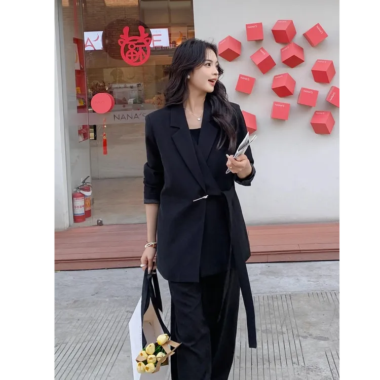 高级感西装套装女大码胖mm休闲春秋西服外套阔腿裤气质阔腿两件套
