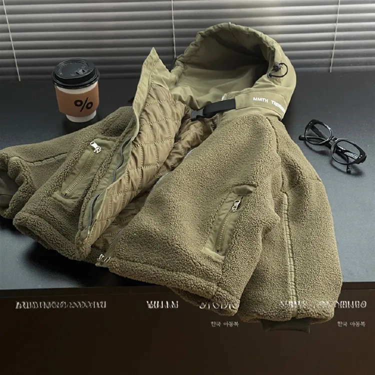 儿童冬季外衣2025秋冬中大男女童加绒加厚男孩宽松连帽羔羔毛外套