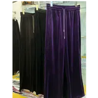 D2527长裤中腰秋冬阔腿裤休闲裤百搭丝绒纯色裤子