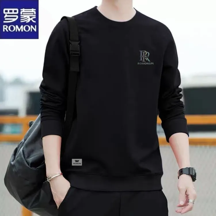 罗蒙男士休闲卫衣秋常规套头长袖T恤冬季加绒保暖上衣服宽松男装