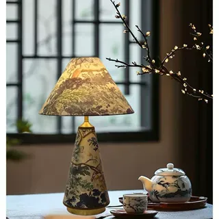 花鸟法式风台灯印花罩卧室床头碎花复古客厅民宿高级感装饰灯