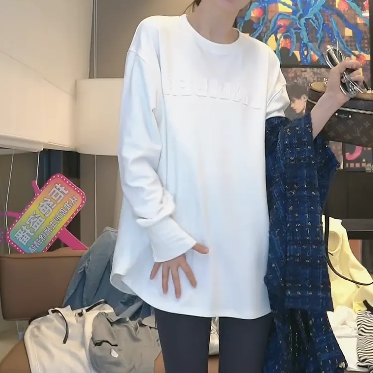 【云感打底】春季新款小众设计感简约贴布字母刺绣长袖T恤LK2501567