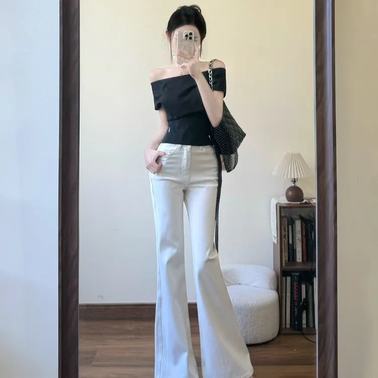 2025夏季新款时尚一字肩打底上衣气质显瘦洋气休闲百搭性感辣妹女