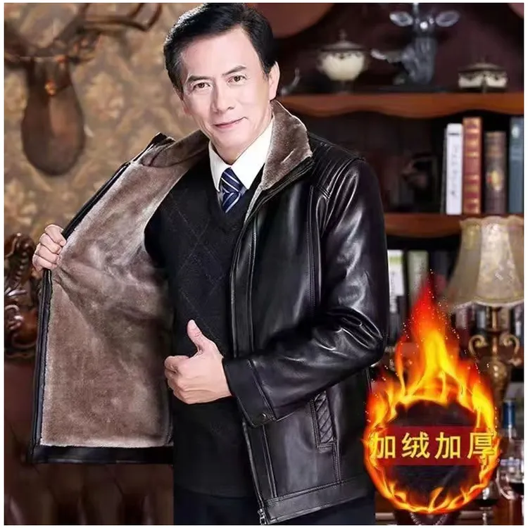 剩10件】中老年办款皮毛一体加绒加厚皮夹克999