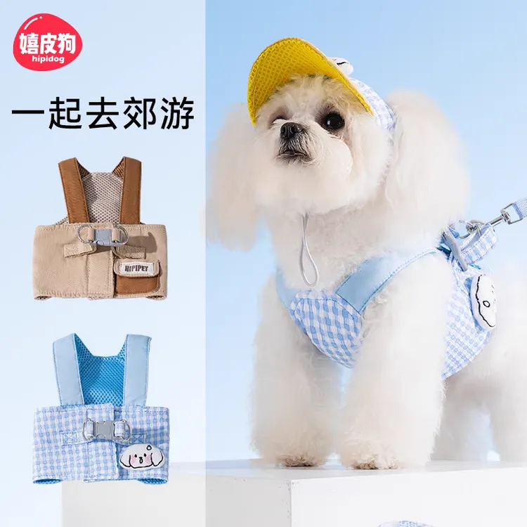 嬉皮狗邦迪蓝套装宠物背心帽子牵引绳小型犬泰迪LX户外遛狗4474