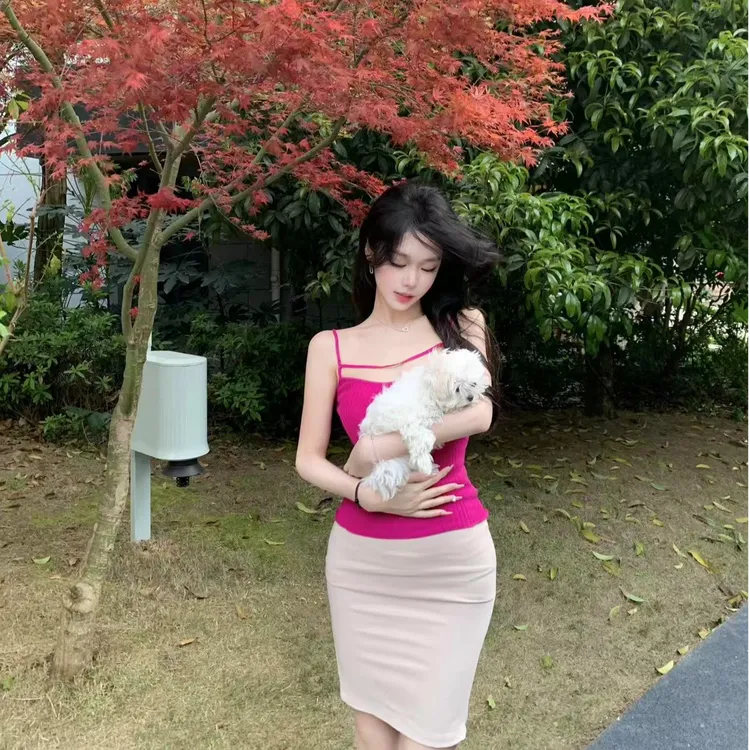 2025春夏新款性感纯欲风修身吊带女上衣夏季新款配显瘦半身裙套装