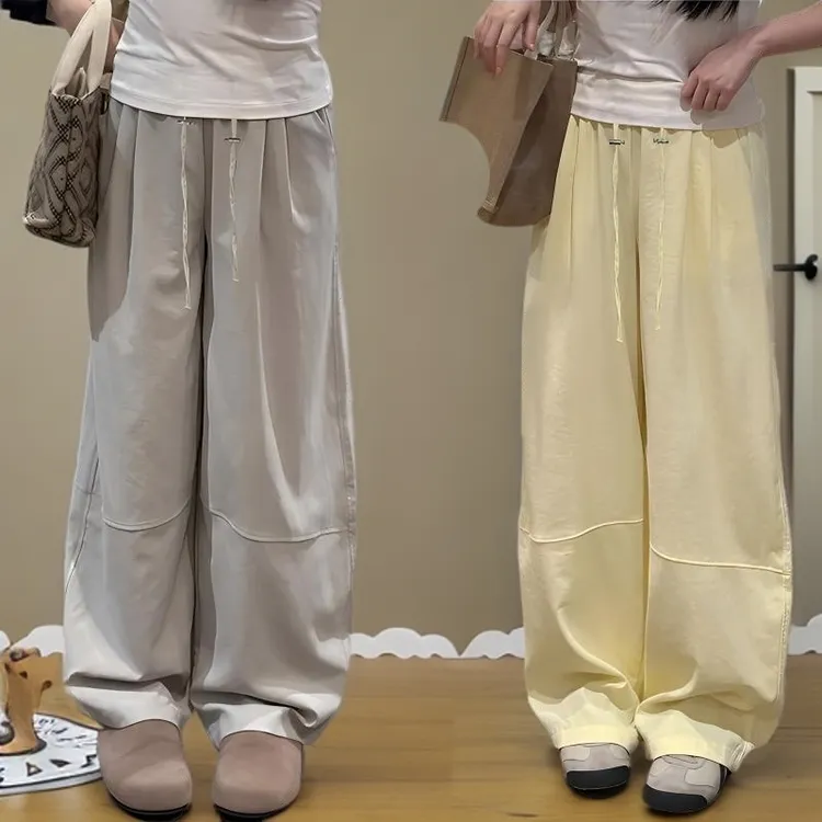 孕妇裤子夏季薄款外穿速干冰丝休闲抽绳运动阔腿裤新款女孕妈穿搭