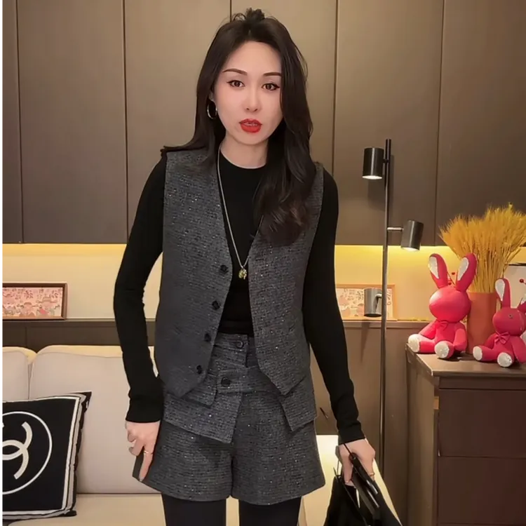 时尚套装设计师小香风马夹黑色秋季西装休闲马甲两件套气质网红