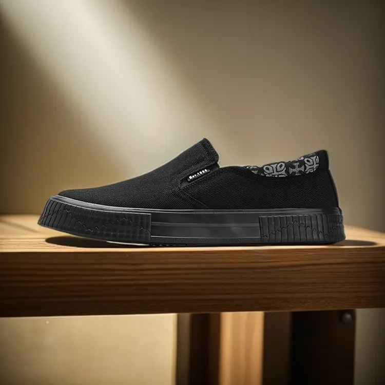 25812 帆布鞋男士透气休闲鞋潮流百搭低帮印花布鞋一脚蹬平底板鞋