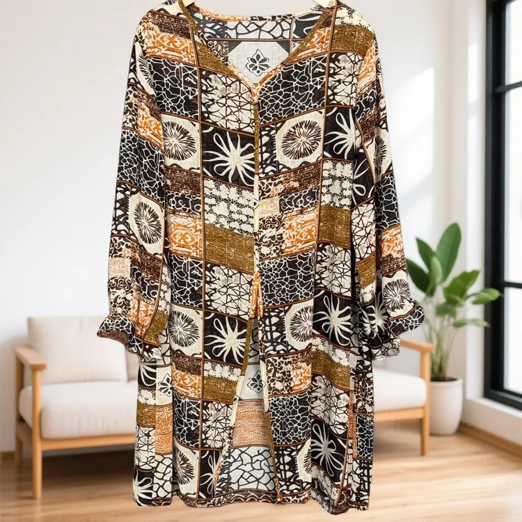 735几何纹样拼接印花时尚气质减龄大码衬衫女上衣