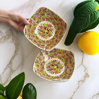 ..高温瓷釉下彩胭脂粉6.5英寸贵妃四方盘家用陶瓷早餐凉菜盘