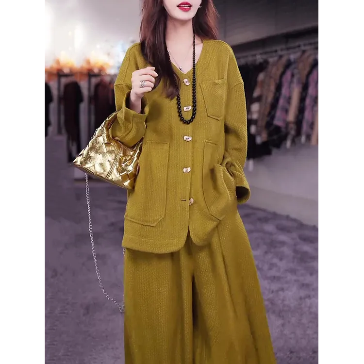 高档休闲时尚套装女2025秋季新款简约百搭宽松显瘦长袖衬衫+长裤