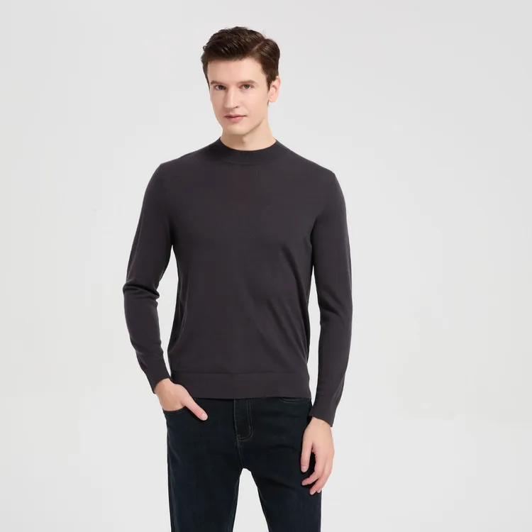 【精纺纯羊毛】长袖时尚休闲薄款半高领秋季男士针织百搭纯色秋