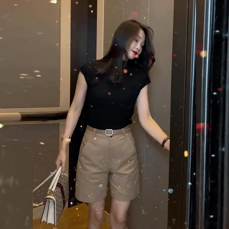 百搭穿搭新款流行盐简约宽松夏季爆款冰丝针织2025短袖上衣T恤女