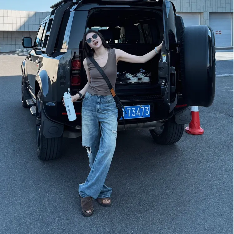 美式辣妹挂脖工字背心女夏季外穿带无袖上衣高腰显瘦直筒阔腿裤子