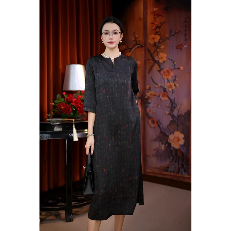 （甲骨文）扎染秋季慵懒风夏季通勤连衣裙宽松中长款气质时尚