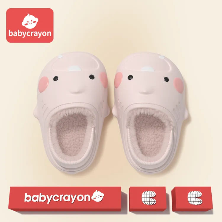 babycrayon防水儿童棉拖鞋包跟女童冬季馋嘴萌鲨防滑婴儿宝宝棉鞋