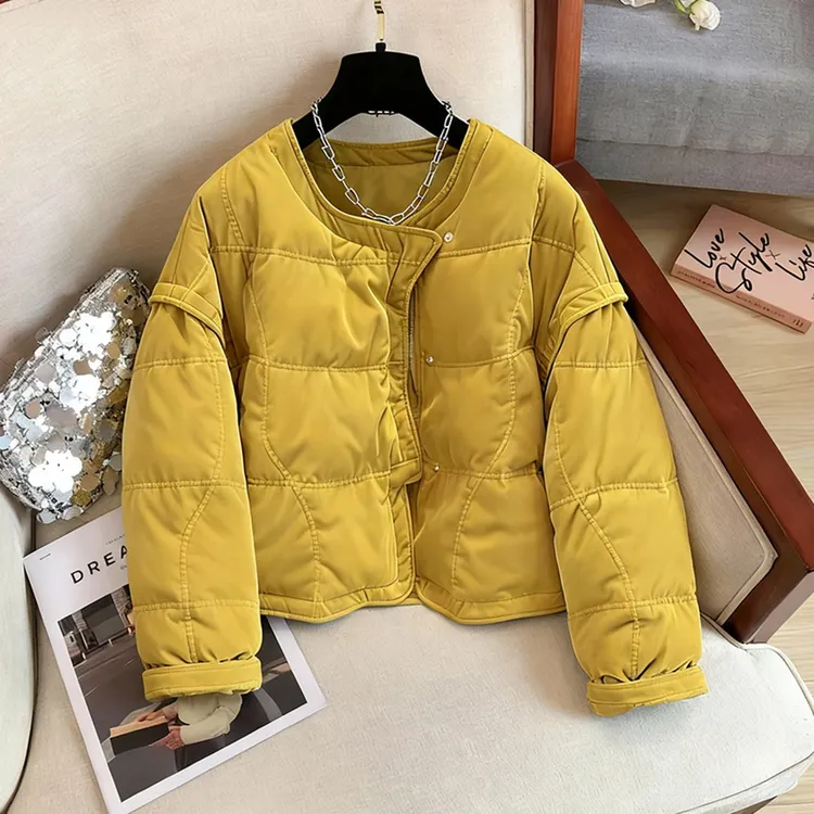 独特超好看外套2025冬装新款短款韩版黄色棉服女小个子时尚棉衣潮