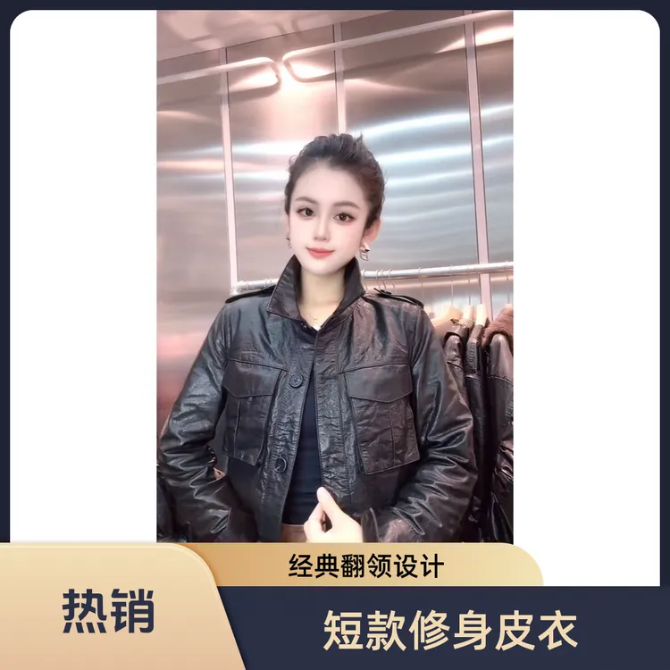 欣迹58367短款皮衣机车立领宽松真皮夹克韩版时尚春秋立领潮流