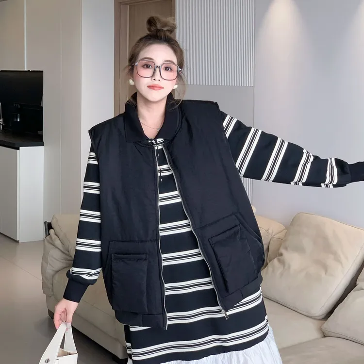 媛子大码秋季新款马甲设计师气质胖mm百搭韩版简约休闲复古马夹