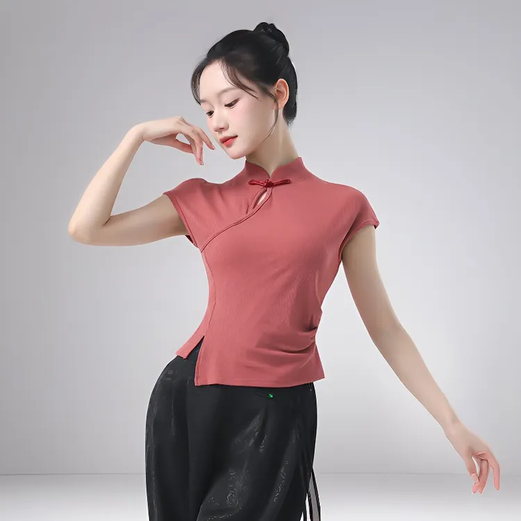 中国风现代舞蹈服女夏季修身显瘦旗袍身韵气质形体练功古典舞上衣