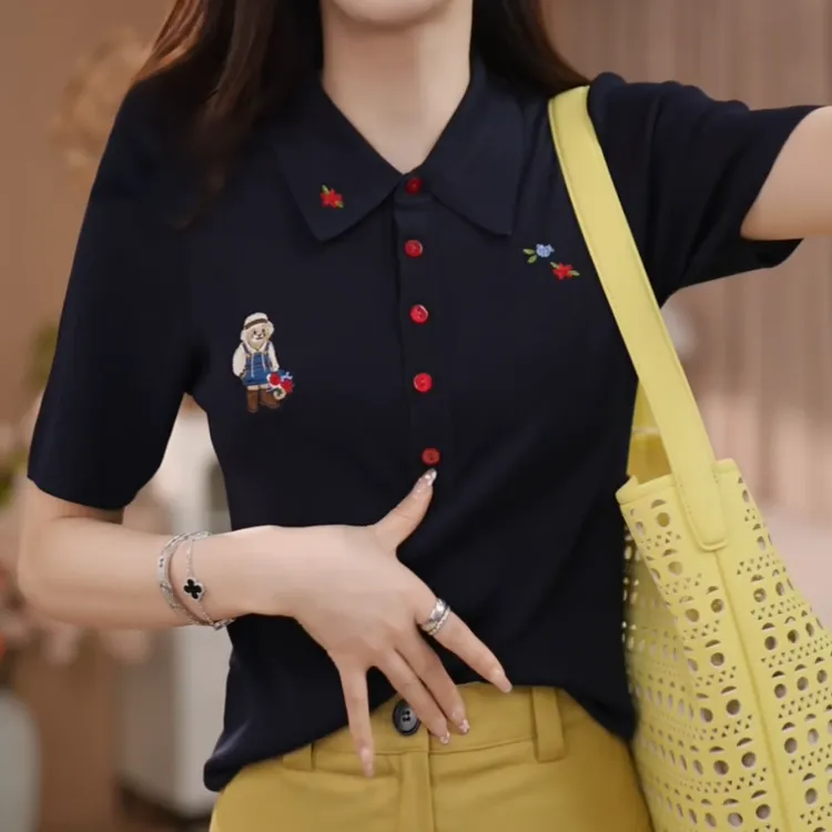 【俏皮减龄】定制休闲新款百搭T恤女时尚夏季翻领POLO衫女LK2502980