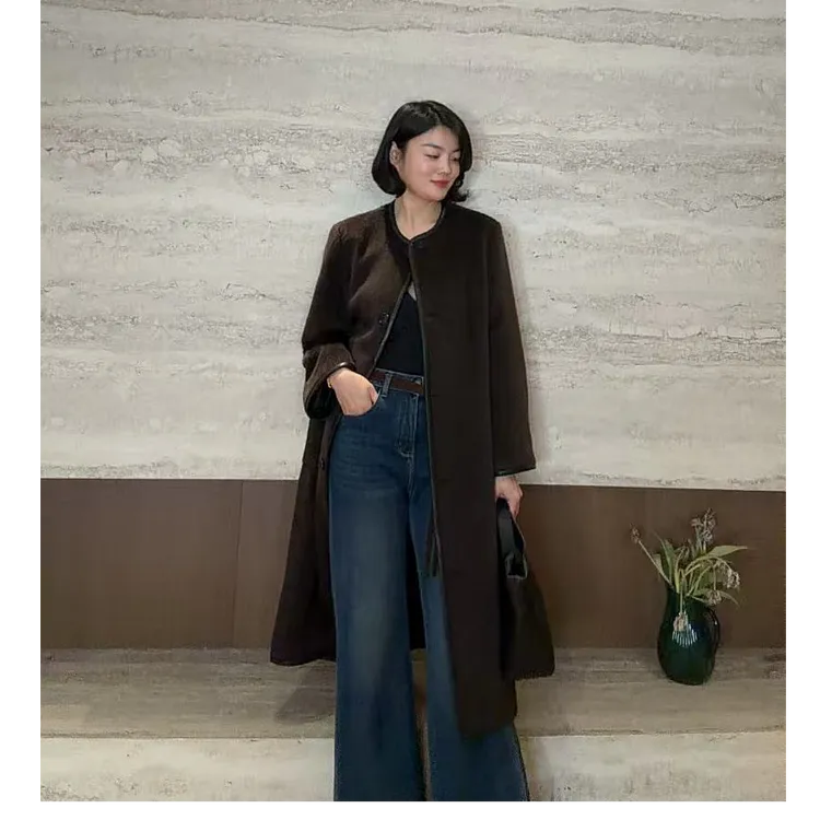 TANTAN 复古时尚宽松中长款秋冬毛呢外套3459