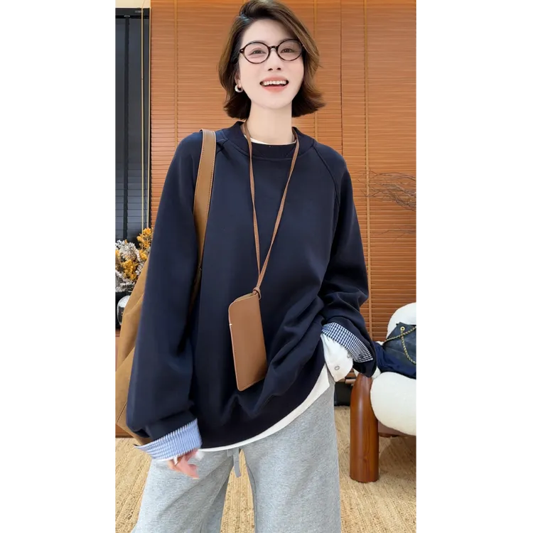 月月 2025新款【慵懒方程式】拼接女士慵懒风秋季卫衣 2508C4718