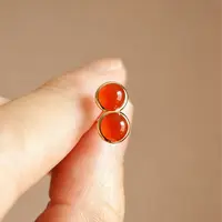 【送福珠宝】保山冰红老矿料18K金《顶》（传承）（玉化）耳钉@t08173@