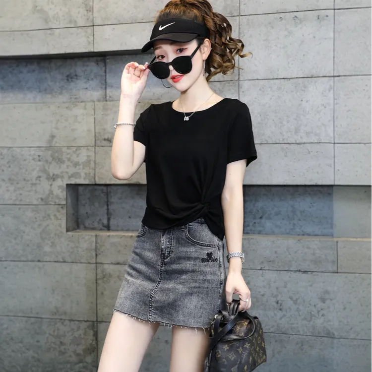 白色短袖T恤女装2025夏季新款短款修身不规则褶皱体恤设计感上衣