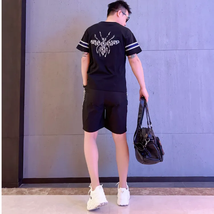 25男士夏季新款套装小众轻奢贴补绣重工织带柔软舒适男士休闲套装