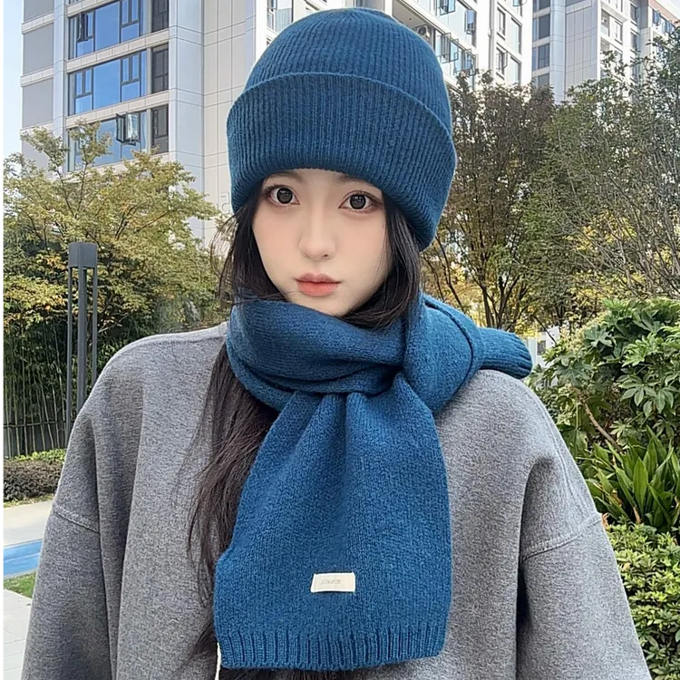 【100%澳洲羊毛】秋冬季帽子围巾组合轻职风成人通用保暖围巾时尚