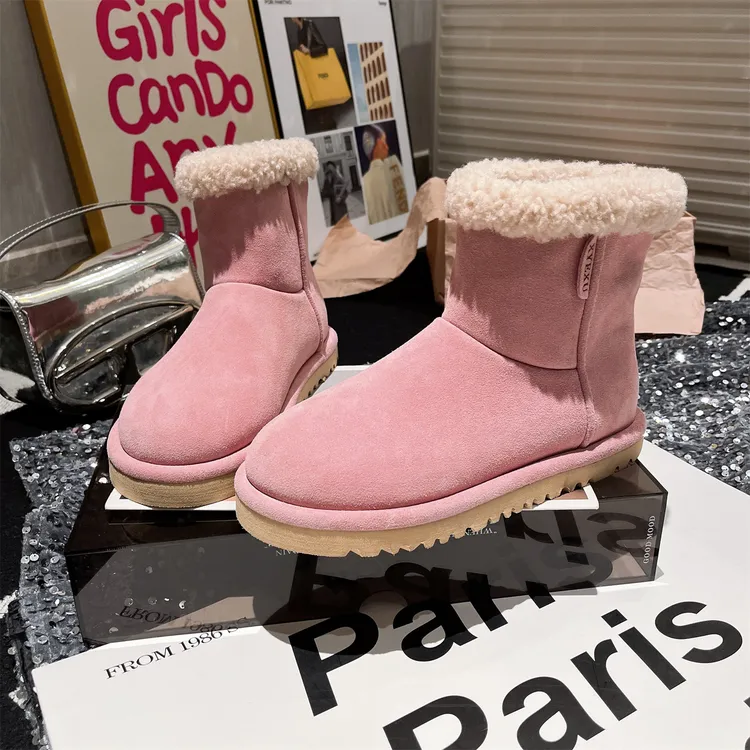 欧洲站真皮羊羔毛毛鞋糖果色勃肯鞋短靴雪地棉靴平底鞋小土豆女鞋