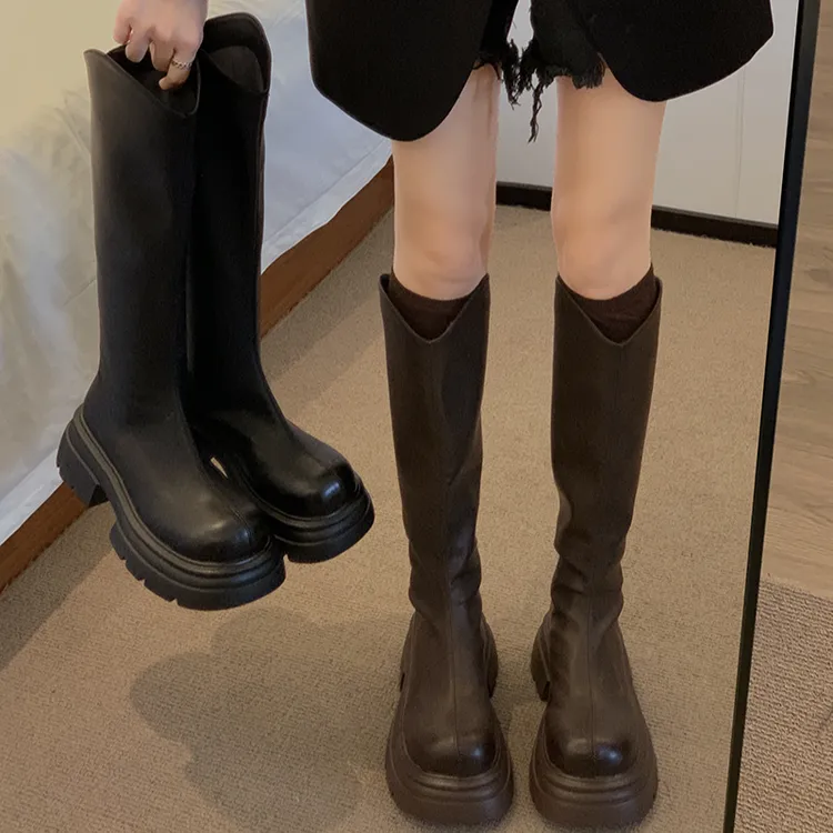 贾不假久站不累长筒靴女款2025秋冬新款百搭厚底时装靴小个子增高