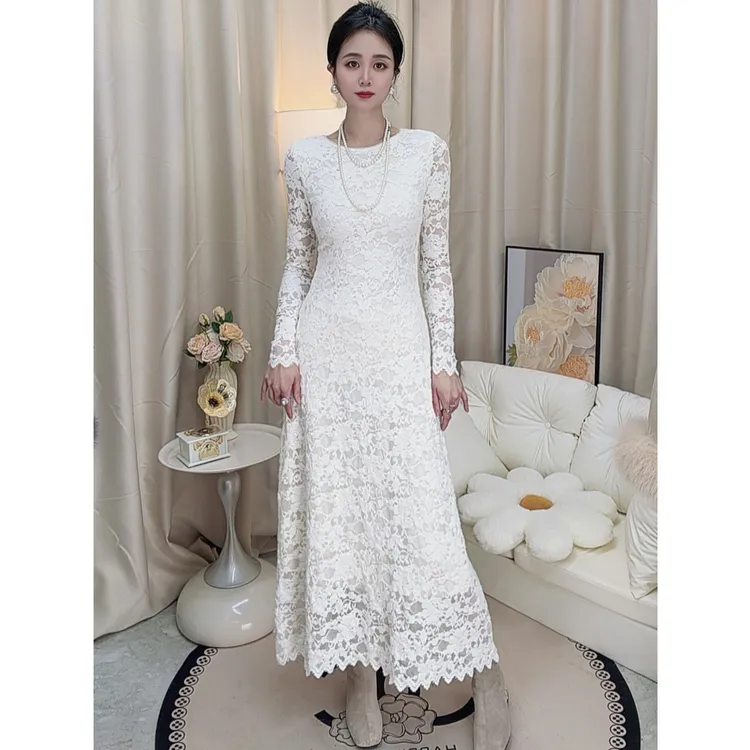 【兔绒软蕾丝加绒连衣裙】9928轻奢法式优雅气质修身显瘦大摆长裙冬