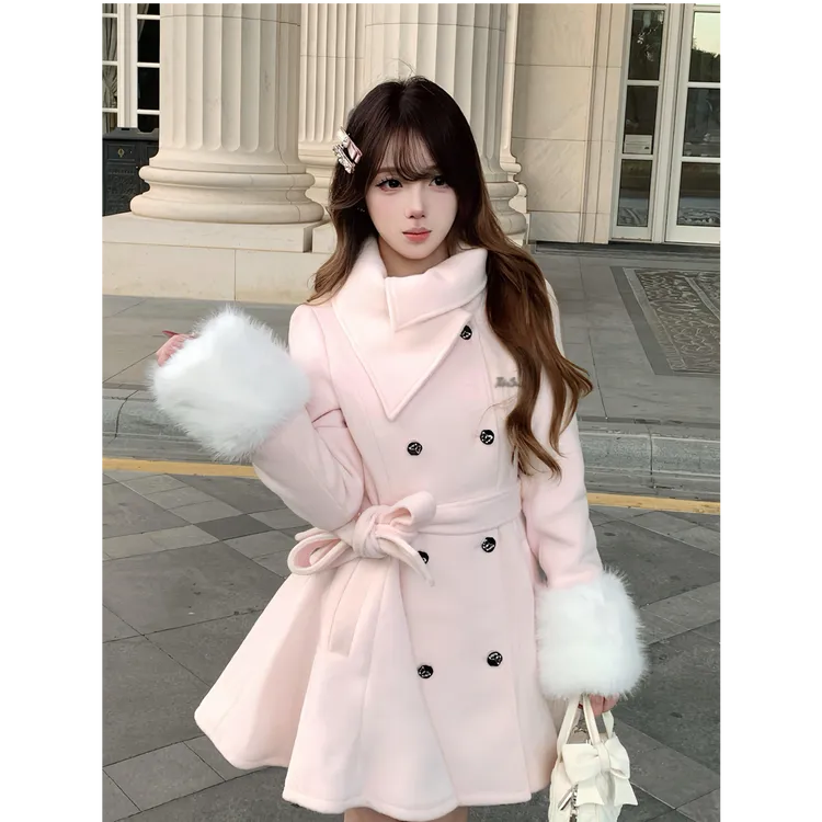 冬樱花 法式温柔甜美千金感毛呢冬季大衣高级中长款收腰呢子外套