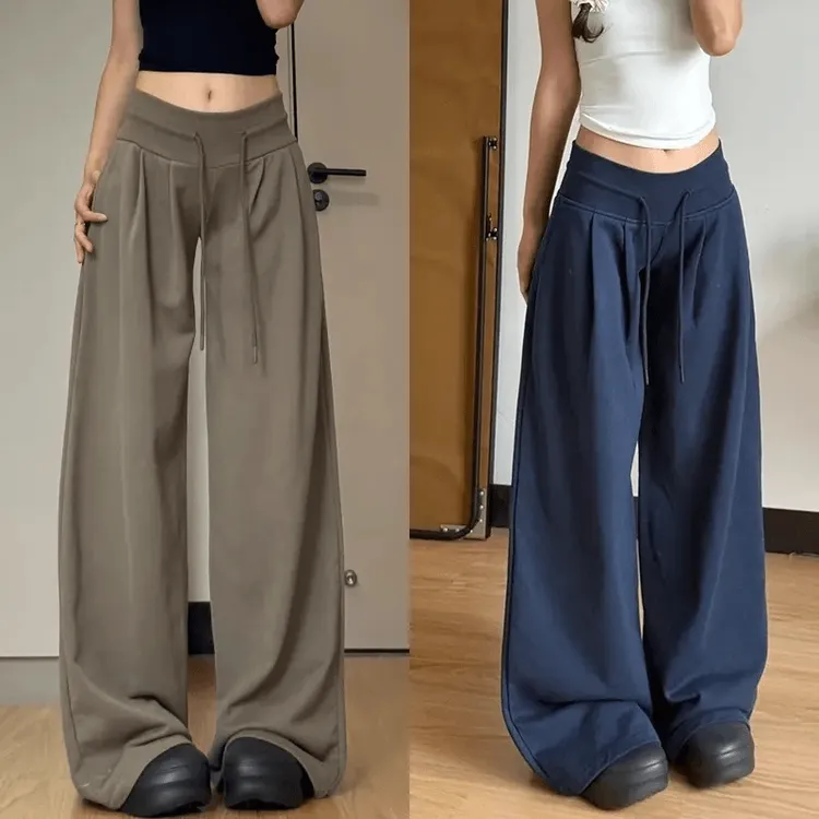 美式复古宽松阔腿裤女秋季2025新款低腰抽绳休闲裤慵懒垂感运动裤