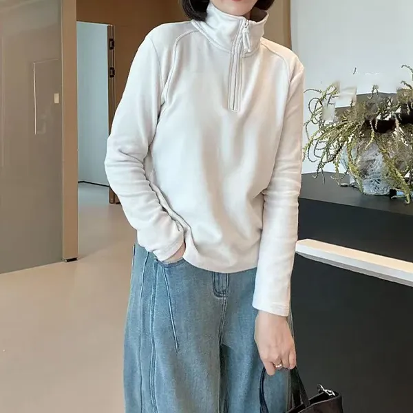 软糯磨毛自发热双面绒长袖打底衫休闲风修身型保暖女士内搭