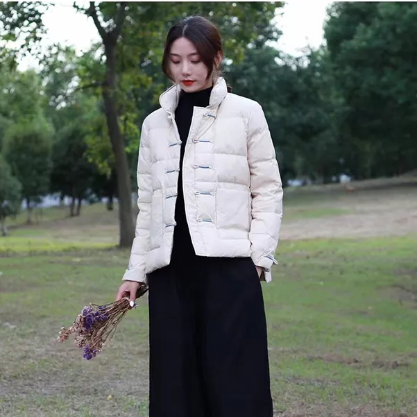 玛罗兰中国风立领女绕线盘扣外套羽绒服女反季大清仓