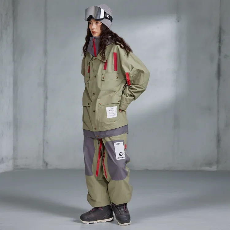 25/26NG1橄榄绿工装风LOG滑雪服防风软壳连帽宽松拼色套装