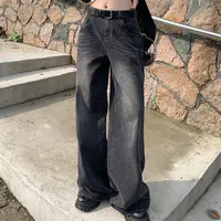 【长裤系列】黑色高腰垂感直筒显瘦牛仔裤男女宽松拖地裤休闲阔腿裤